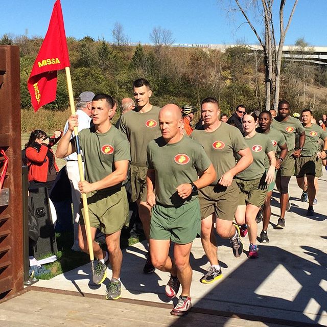 #Marines lead the way across the new bridge connecting Indian Creek Trail and Blue River Trail. This completed phase will eventually connect to the Trolley Track Trail.